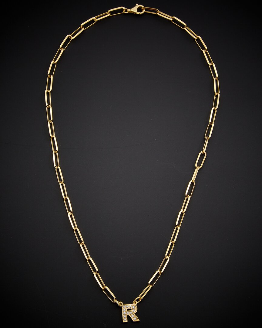 Italian Gold Vermeil Diamond Initial Paperclip Necklace