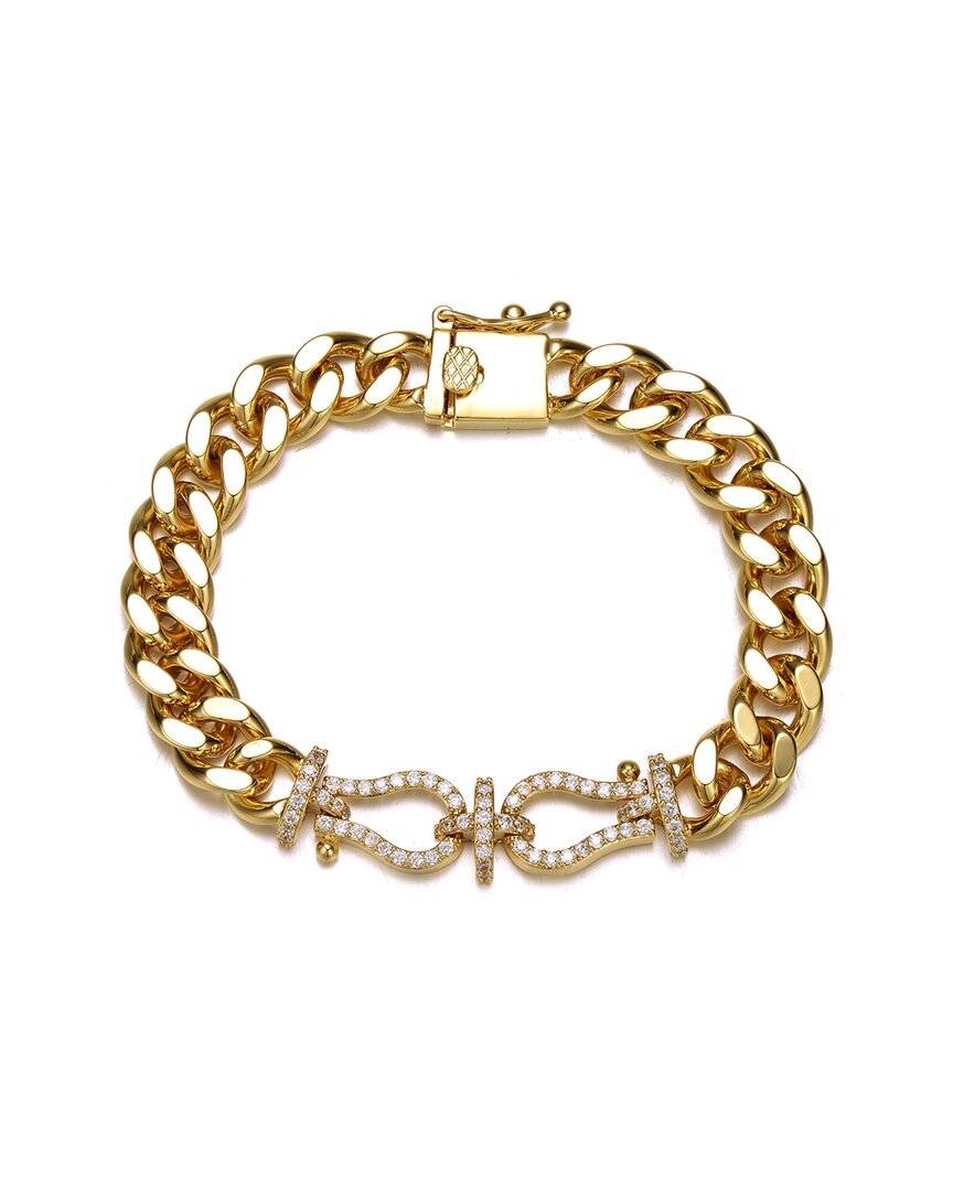 Rachel Glauber 14k Plated Cz Love Knot Miami Cuban & Curb Chain Bracelet