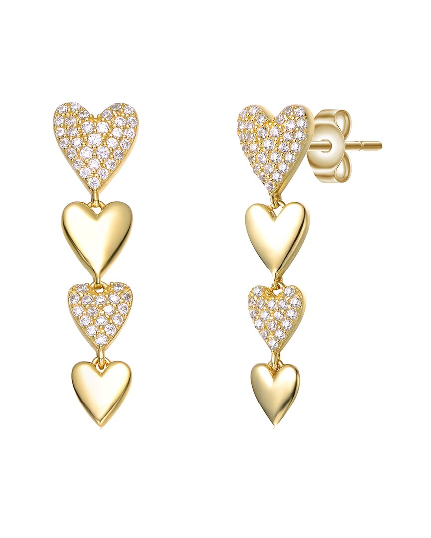 Genevive 14k Over Silver Cz Double Stampato Heart Dangle Earrings In Gold