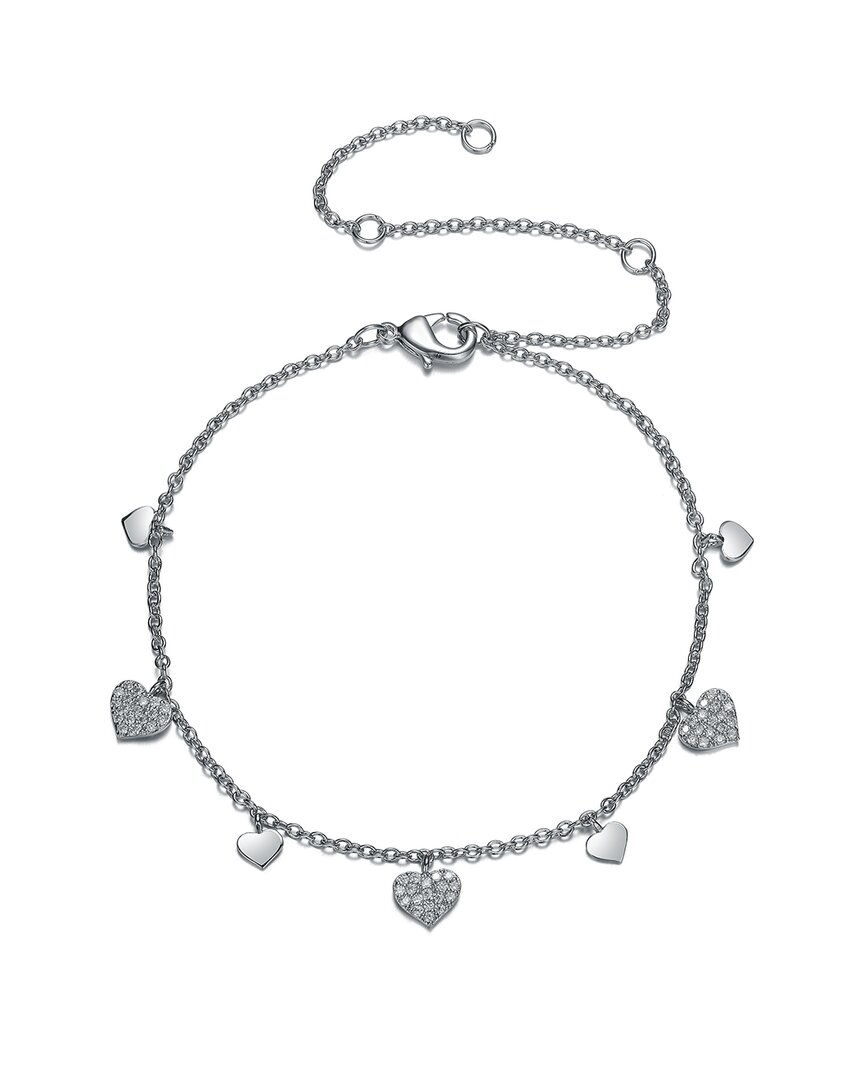 Genevive Silver Cz Heart Charm Bracelet