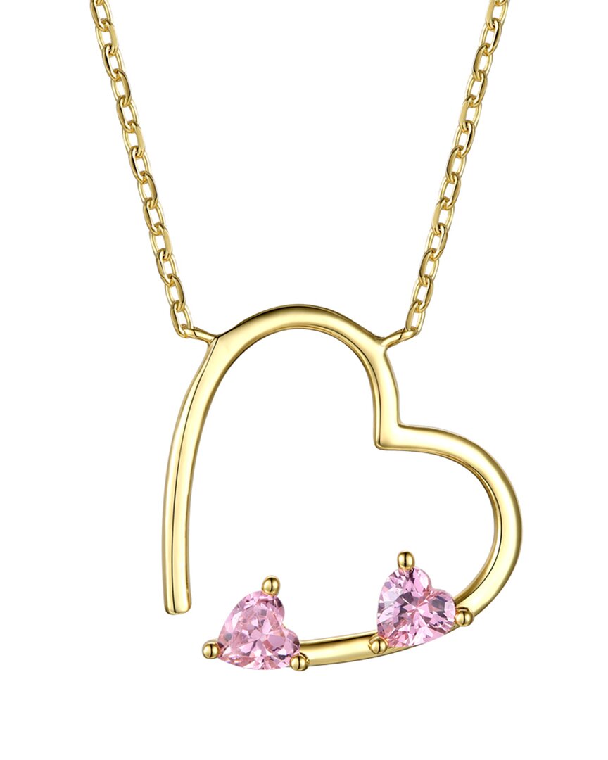 Genevive 14k Over Silver Cz Open Heart Necklace