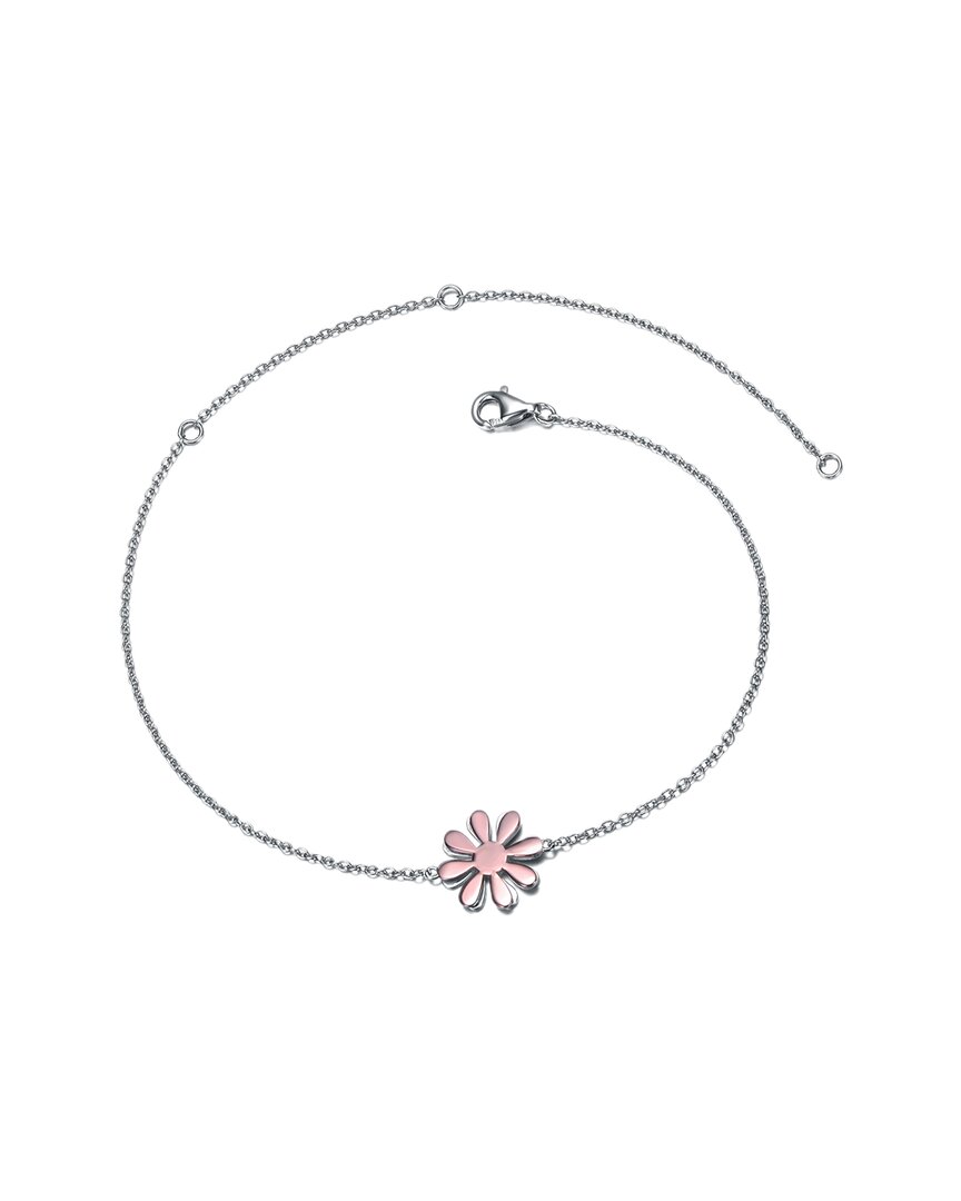Genevive Silver Cz Daisy Flower Charm Ankle Bracelet