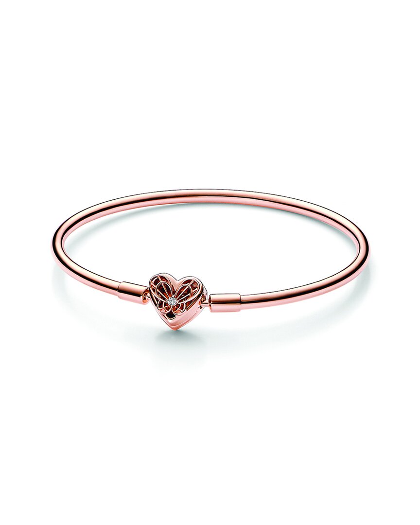 Pandora Moments 14k Rose Gold Plated Cz Heart & Butterfly Bangle Bracelet