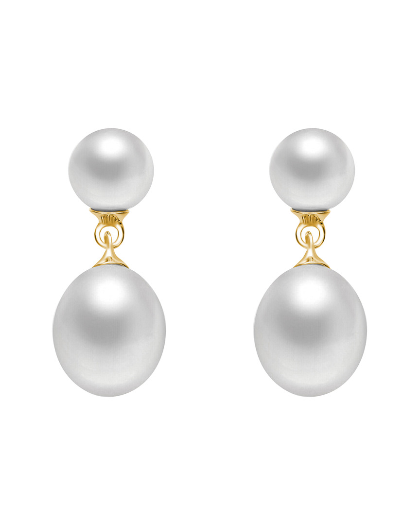 Genevive Sterling Silver Gold Plated White Pearl Drop Earrings
