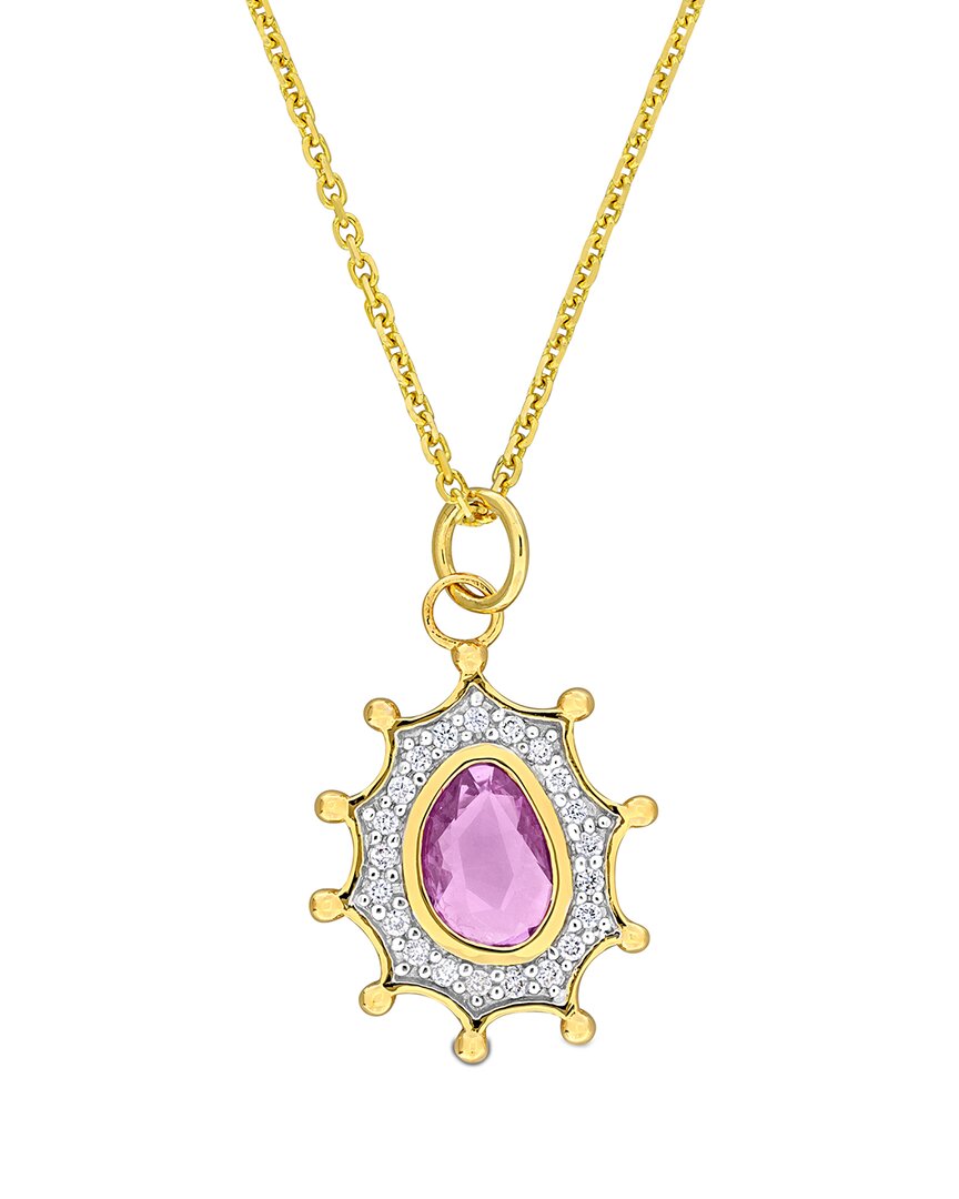 Rina Limor 14k 0.52 Ct. Tw. Diamond & Purple Sapphire Halo Pendant Necklace