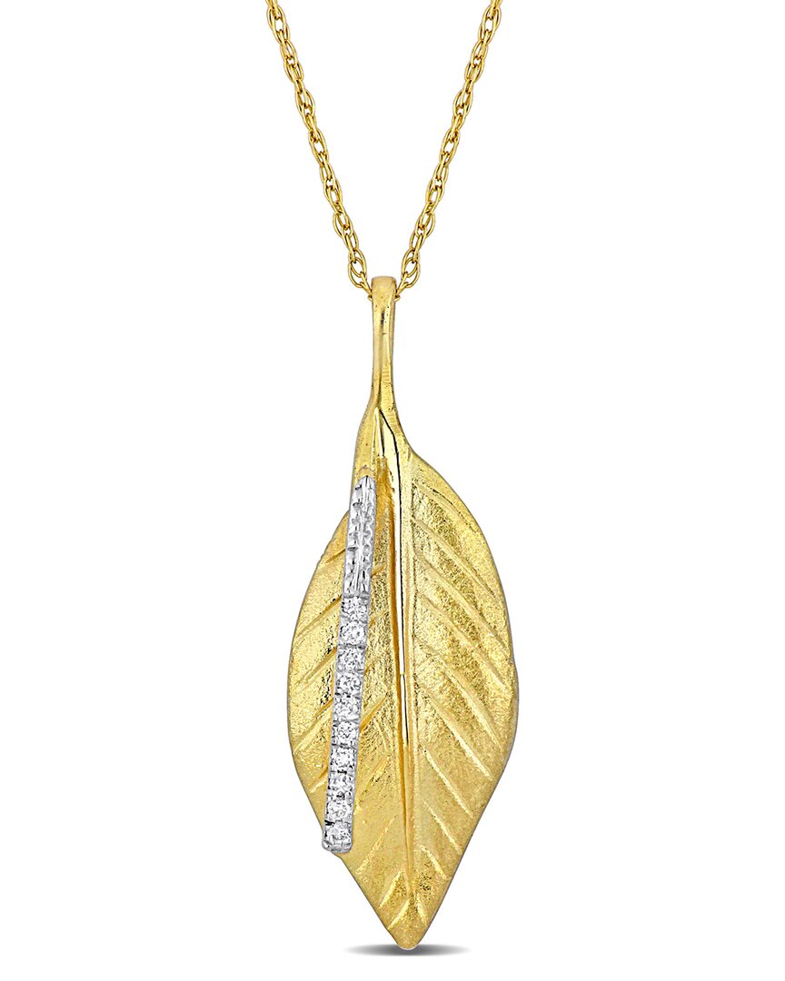 Rina Limor 14k 0.05 Ct. Tw. Diamond Leaf Pendant Necklace