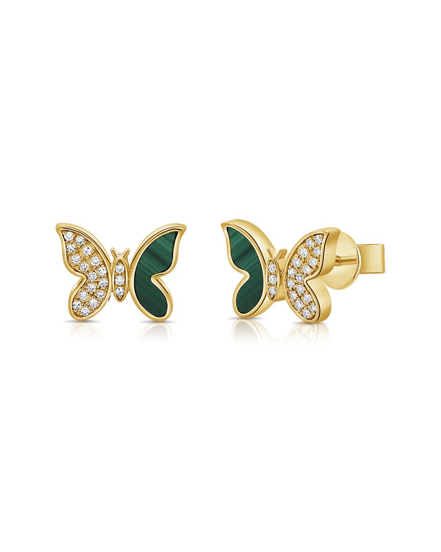 Sabrina Designs 14k 0.53 Ct. Tw. Diamond & Malachite Butterfly Earrings