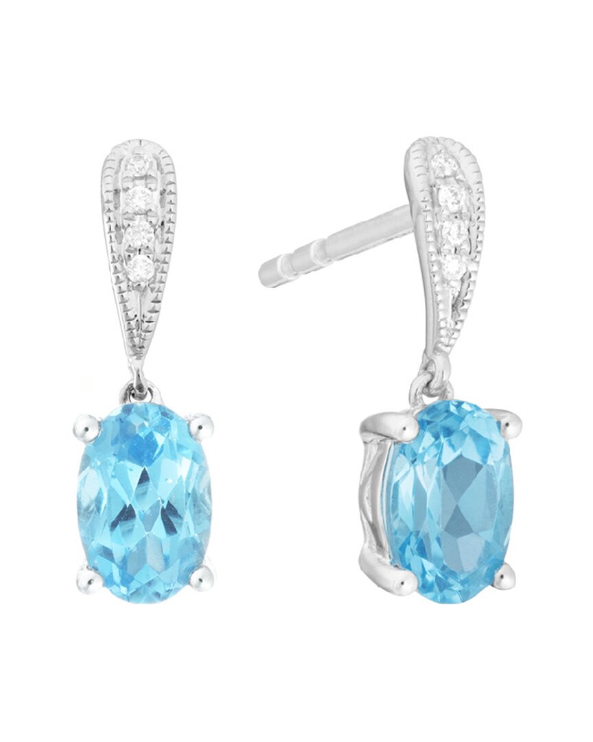 Diamond Select Cuts 14k Diamond .02 Ct. & 1.24 Ct. Blue Topaz Earrings