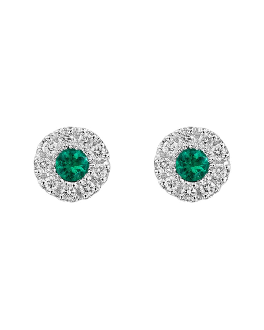 Diamond Select Cuts 14k 0.27 Ct. Tw. Diamond & Emerald Earrings In Green