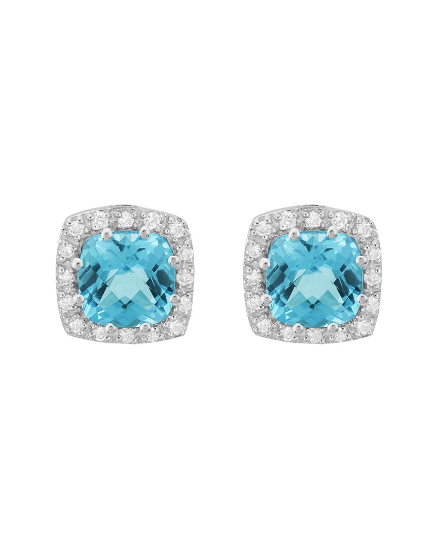 Diamond Select Cuts 14k Diamond .16 Ct. & 2.2 Ct. Blue Topaz Earrings