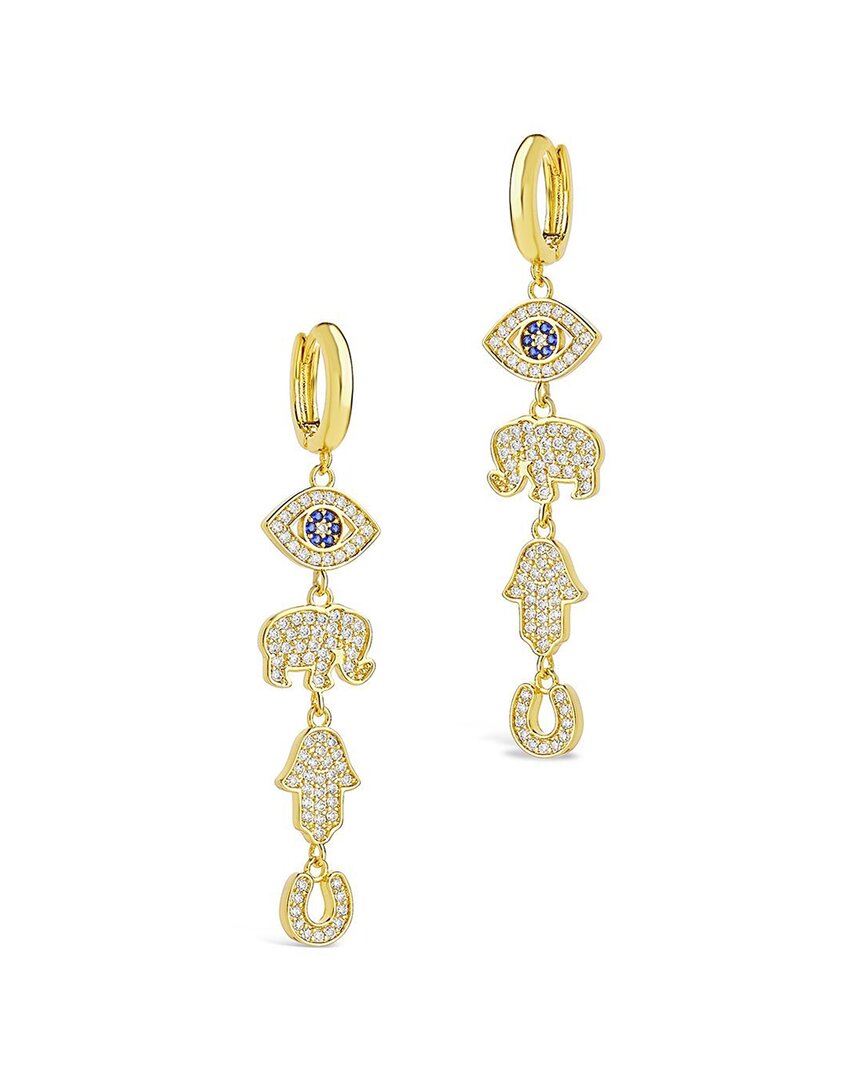 Sterling Forever 14k Plated Opal Cz Dangle Micro Hoops