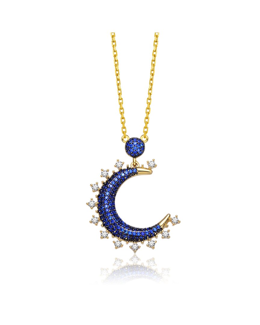 Genevive Two-tone Over Silver Cz Moon Necklace
