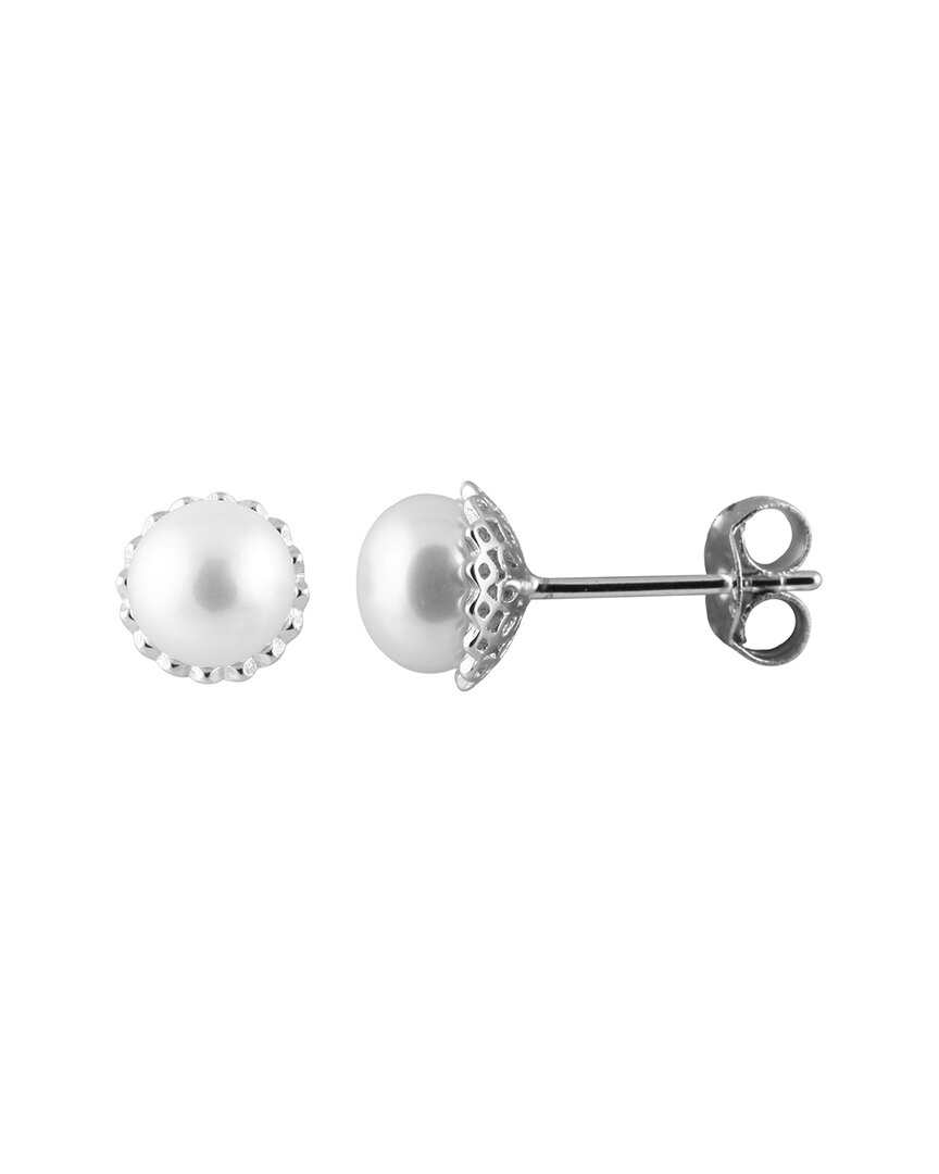 Splendid Pearls Rhodium Plated 6-7mm Pearl Cz Earrings