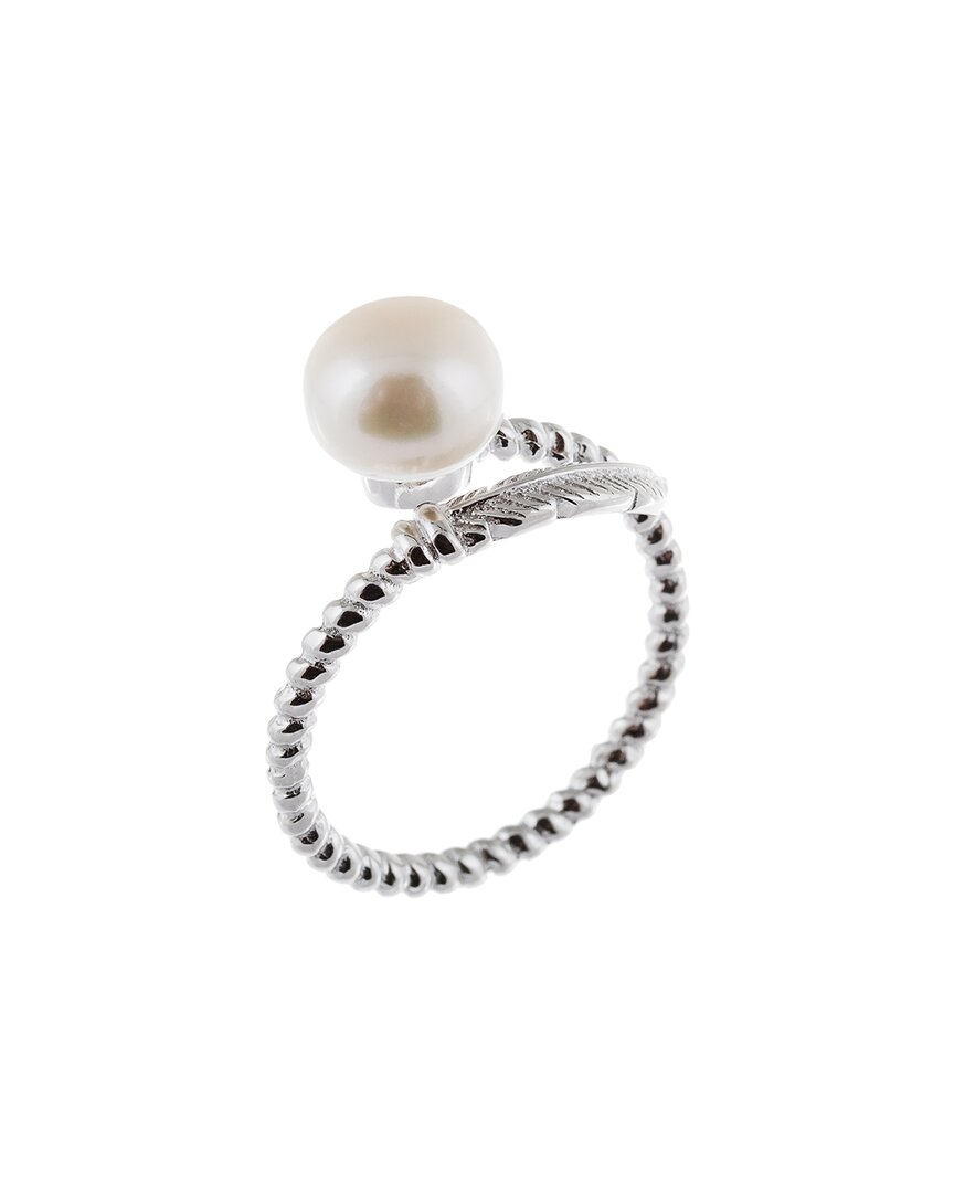 Splendid Pearls Rhodium Plated 8-9mm Pearl Cz Ring