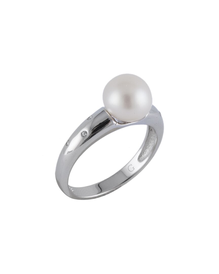 Splendid Pearls Rhodium Plated 8-9mm Pearl Cz Ring