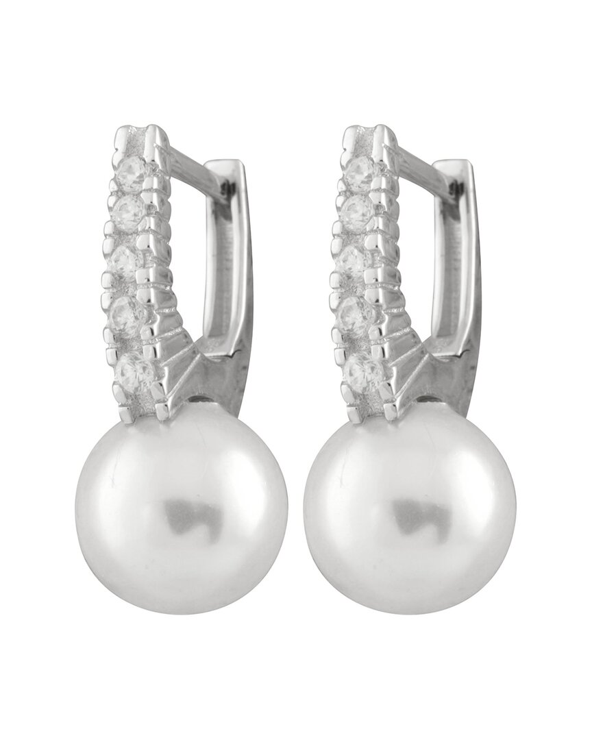 Splendid Pearls Rhodium Plated 10-11mm Pearl Cz Earrings In White