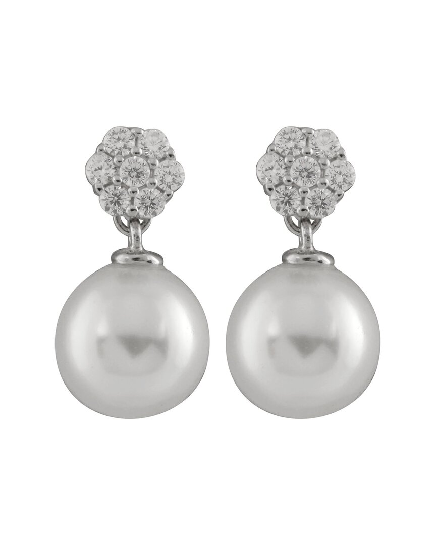 Splendid Pearls Rhodium Plated 10-11mm Pearl Cz Earrings
