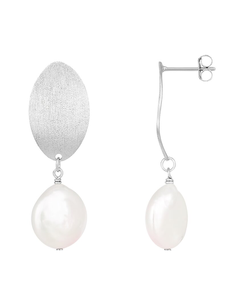 Splendid Pearls Rhodium Plated 12-13mm Pearl Cz Earrings