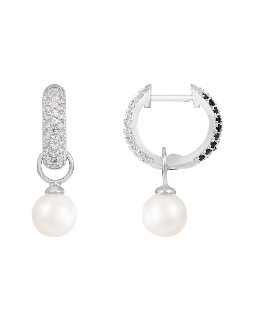Splendid Pearls Rhodium Plated 7-7.5mm Pearl Cz Earrings