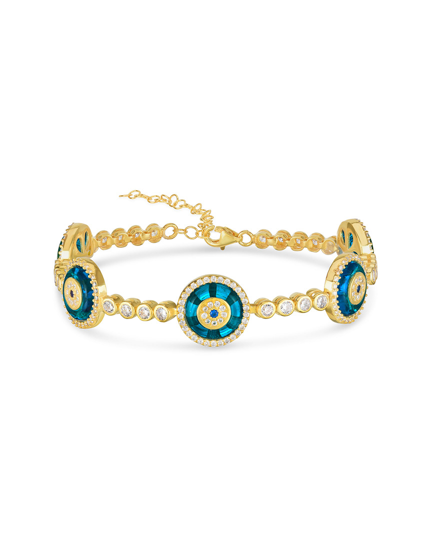 Sphera Milano 18k Gold Over Silver Cz Evil Eye Blue Glass Linked Tennis Bracelet