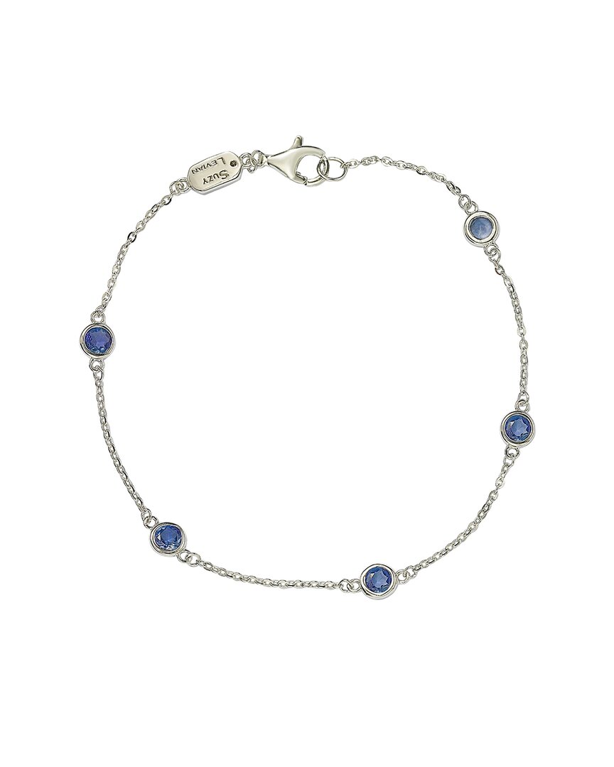 Suzy Levian Silver Diamond & Sapphire Station Bracelet