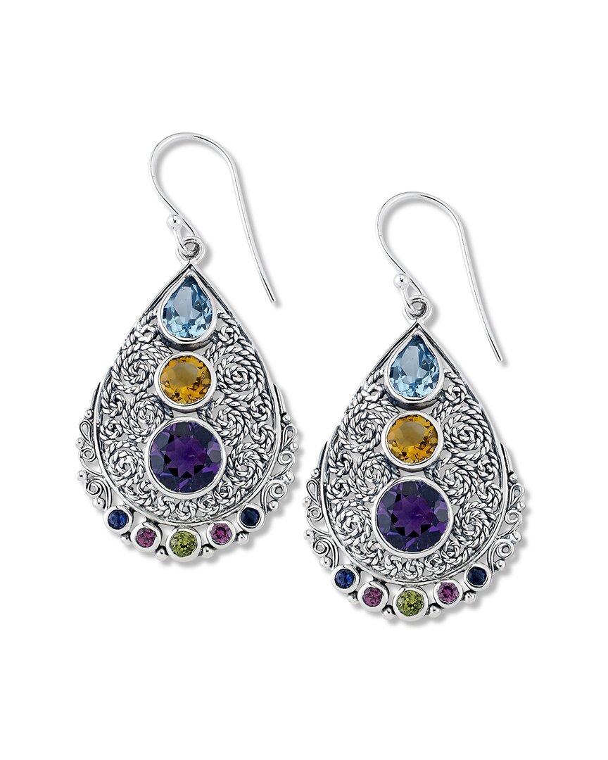 Samuel B. Silver 5.10 Ct. Tw. Gemstone Filigree Drop Earrings