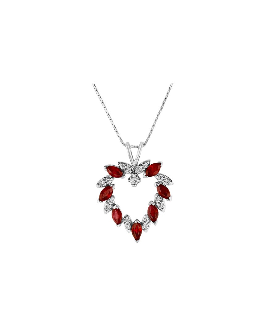 Levaron 14k 1.00 Ct. Tw. Diamond & Ruby Heart Pendant In Metallic
