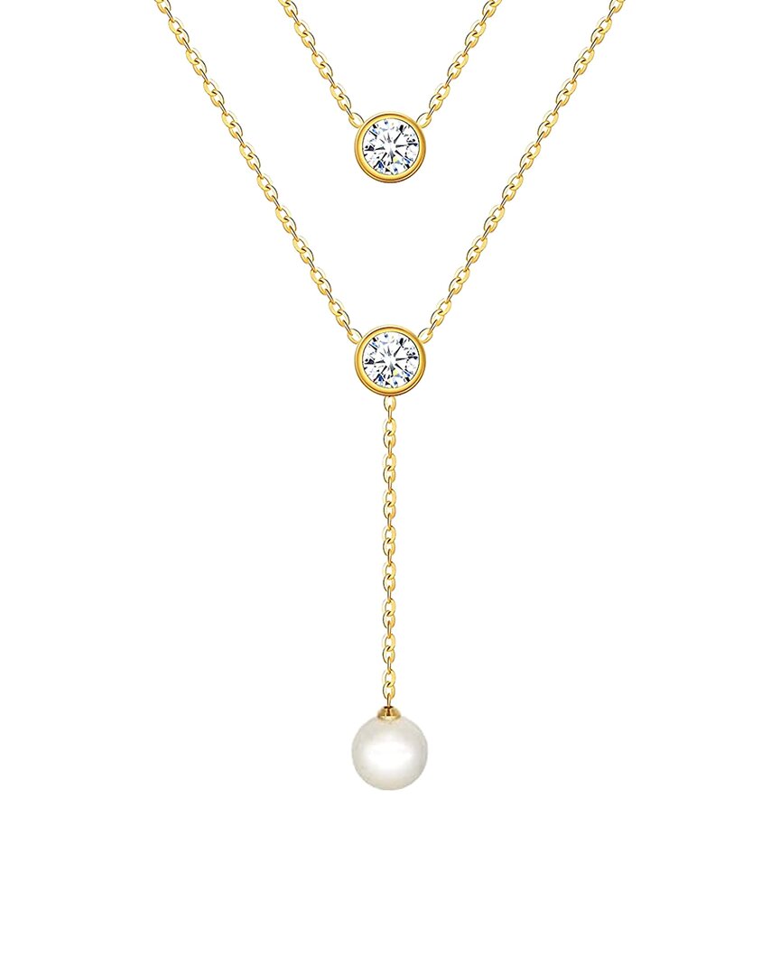 Liv Oliver 18k Plated 7-8mm Pearl Cz Double Row Necklace In Gold