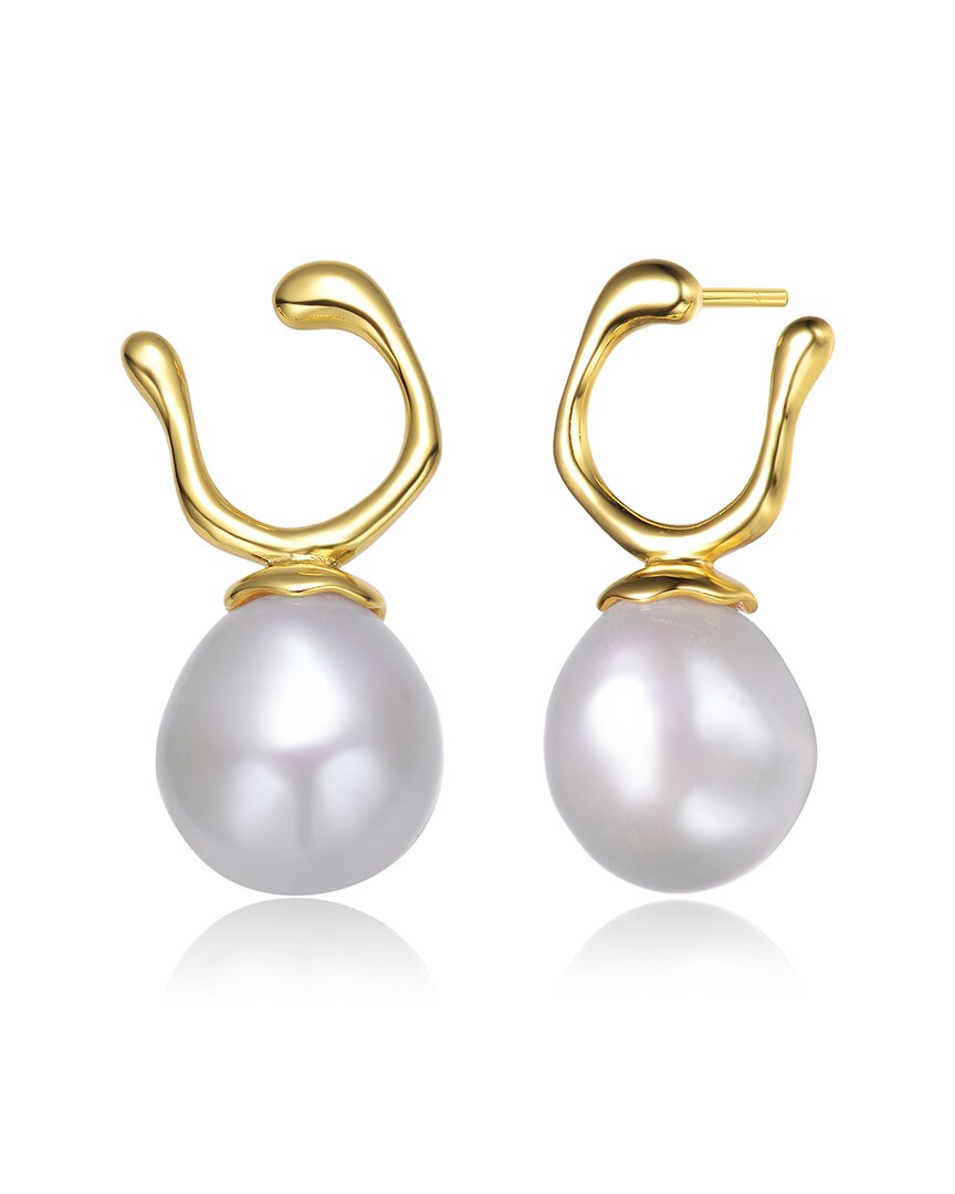 Genevive 14k Over Silver 11-10mm Pearl Earrings