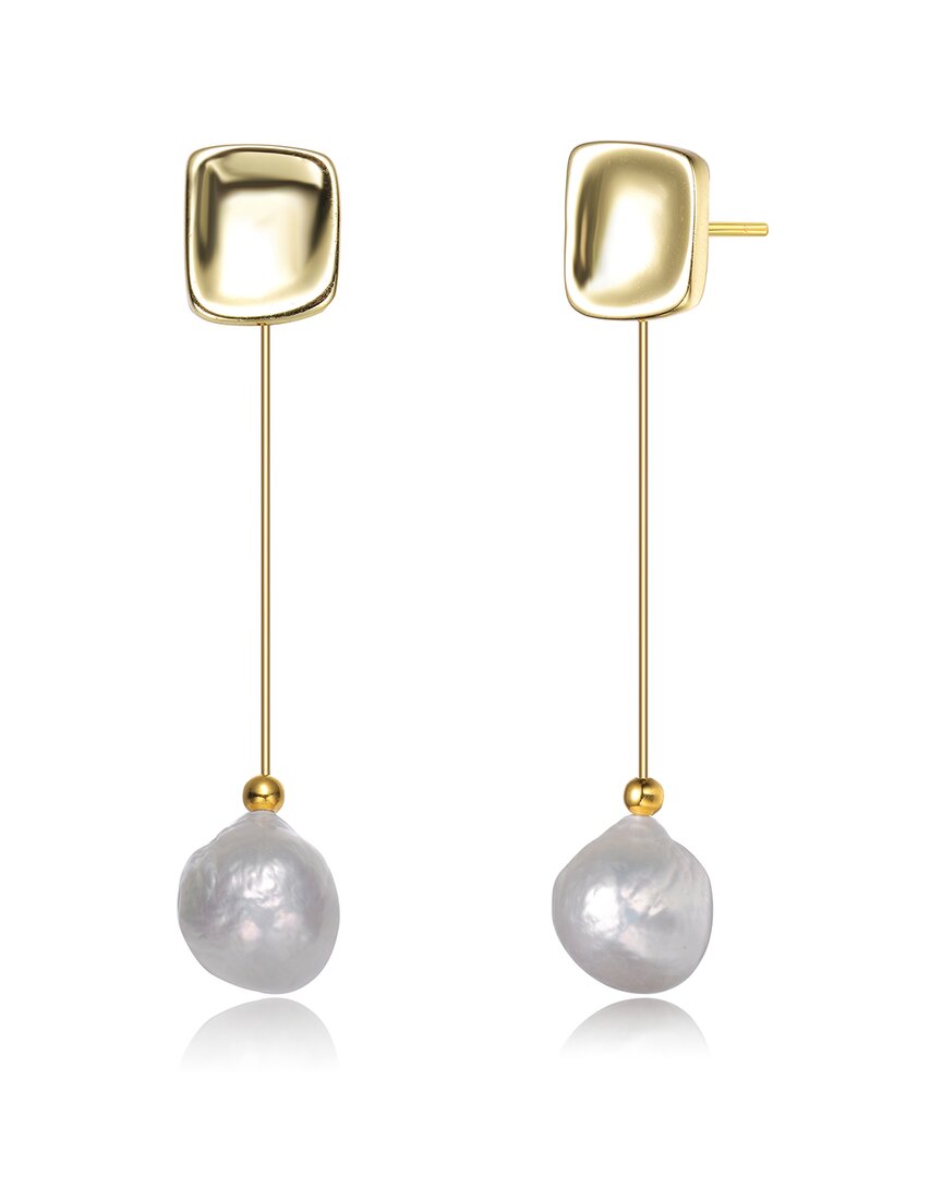 Genevive 14k Over Silver 12-11mm Pearl Earrings