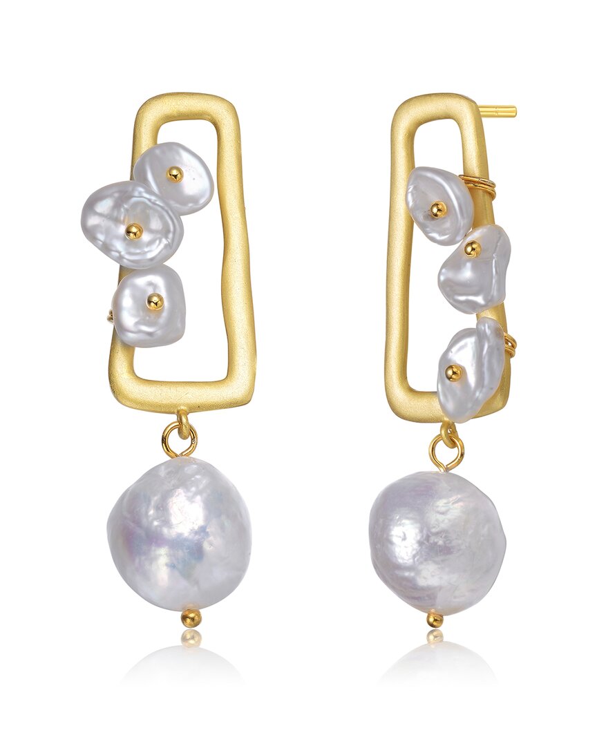 Genevive 14k Over Silver 15-12mm Pearl Earrings