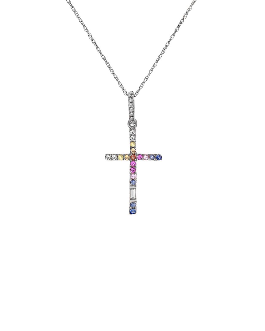 Diana M. Fine Jewelry 14k 0.24 Ct. Tw. Diamond & Sapphire Cross Pendant