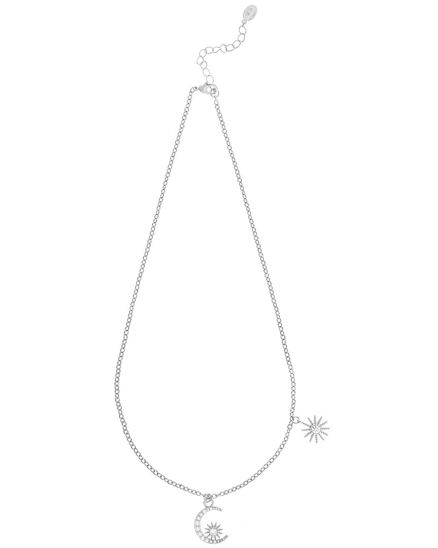 Rivka Friedman Rhodium Plated Cz Moon & Star Necklace In Grey