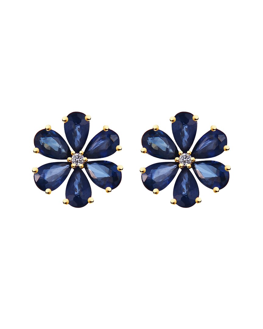 Kai Fine Jewelry 14k 3.43 Ct. Tw. Diamond & Sapphire Stud Earrings In Gold