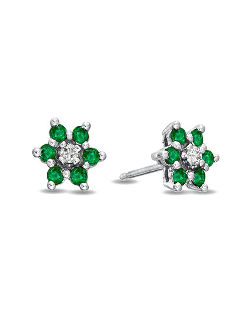 Diana M. Fine Jewelry 14k 0.48 Ct. Tw. Diamond & Emerald Flower Cluster Earrings In Metallic