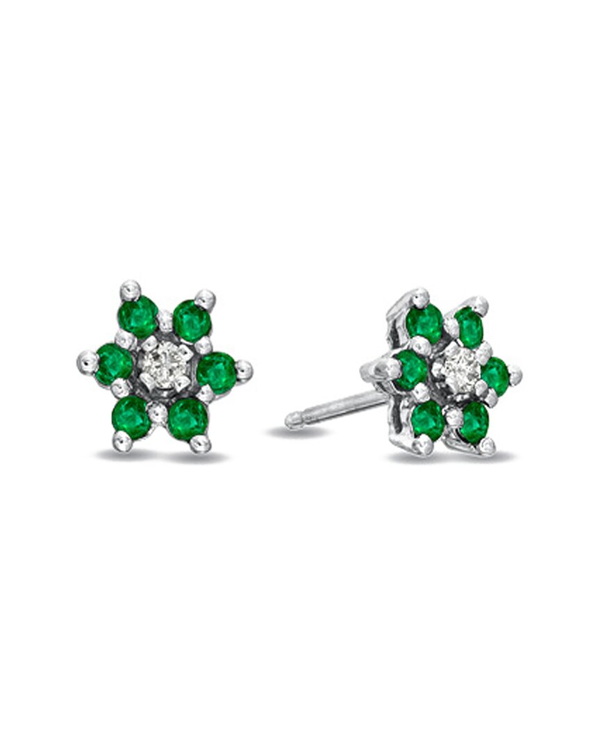 Diana M. Fine Jewelry 14K 0.48 ct. tw. Diamond & Emerald Flower Cluster Earrings