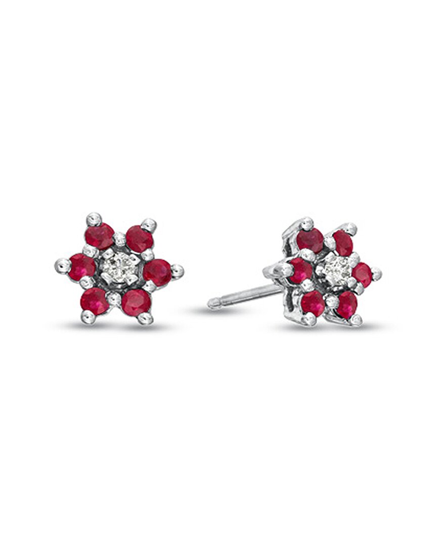 Diana M. Fine Jewelry 14K 0.58 ct. tw. Diamond & Ruby Flower Cluster Earrings
