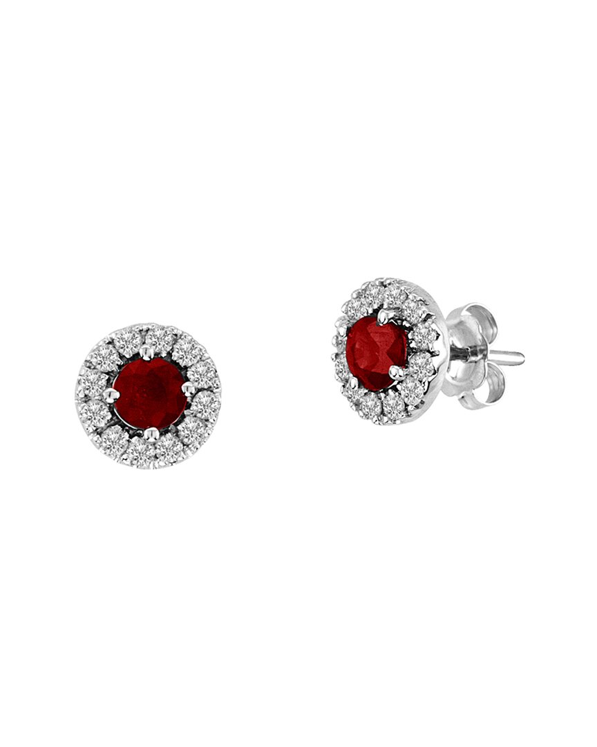 Diana M. Fine Jewelry 14K 1.08 ct. tw. Diamond & Ruby Halo Earrings