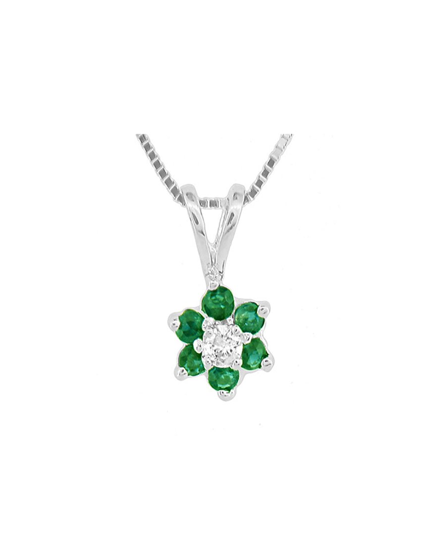 Diana M. Fine Jewelry 14k 0.24 Ct. Tw. Diamond & Emerald Flower Cluster Pendant Necklace In Metallic