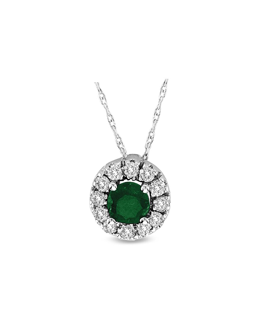 Diana M. Fine Jewelry 14K 0.46 ct. tw. Diamond & Emerald Halo Pendant Necklace