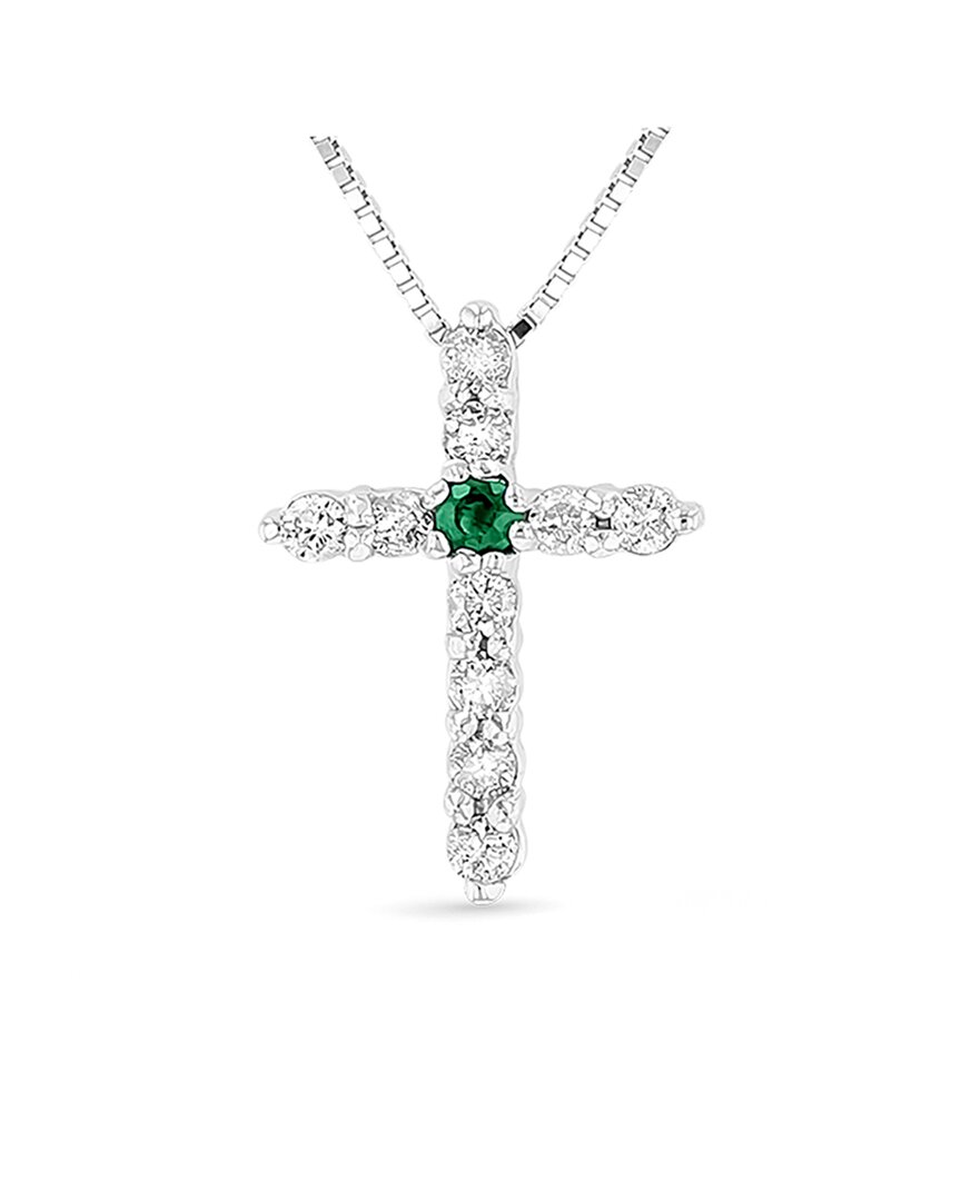 Diana M. Fine Jewelry 14k 0.18 Ct. Tw. Diamond & Emerald Cross Pendant Necklace In Metallic