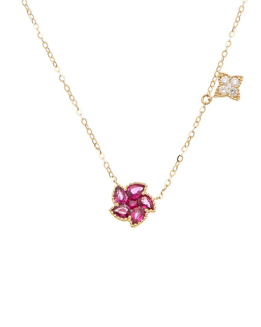 Maitre De Diamant 14k 1.01 Ct. Tw. Diamond & Ruby Necklace In Gold