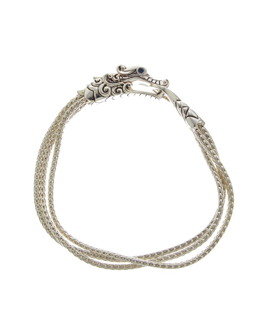 John Hardy Naga Silver Blue Sapphire Eyes Multi Row Bracelet In Metallic
