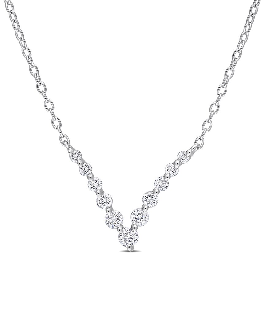 Lab Grown Diamonds Silver 0.34 Ct. Tw. Lab Grown Diamond Graduated V Necklace In Metallic
