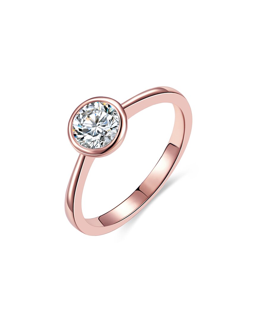 Rachel Glauber 18k Rose Gold Plated Cz Solitaire Ring