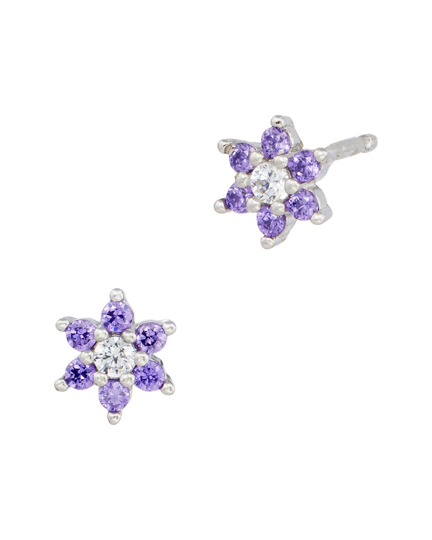 Savvy Cie Silver Cz Flower Studs In Blue