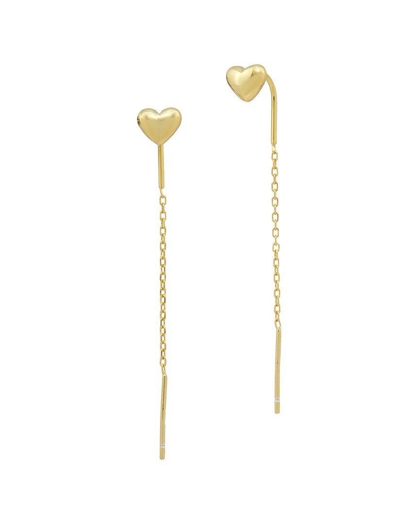 Savvy Cie 18k Over Silver Heart Threader Earrings In Gold