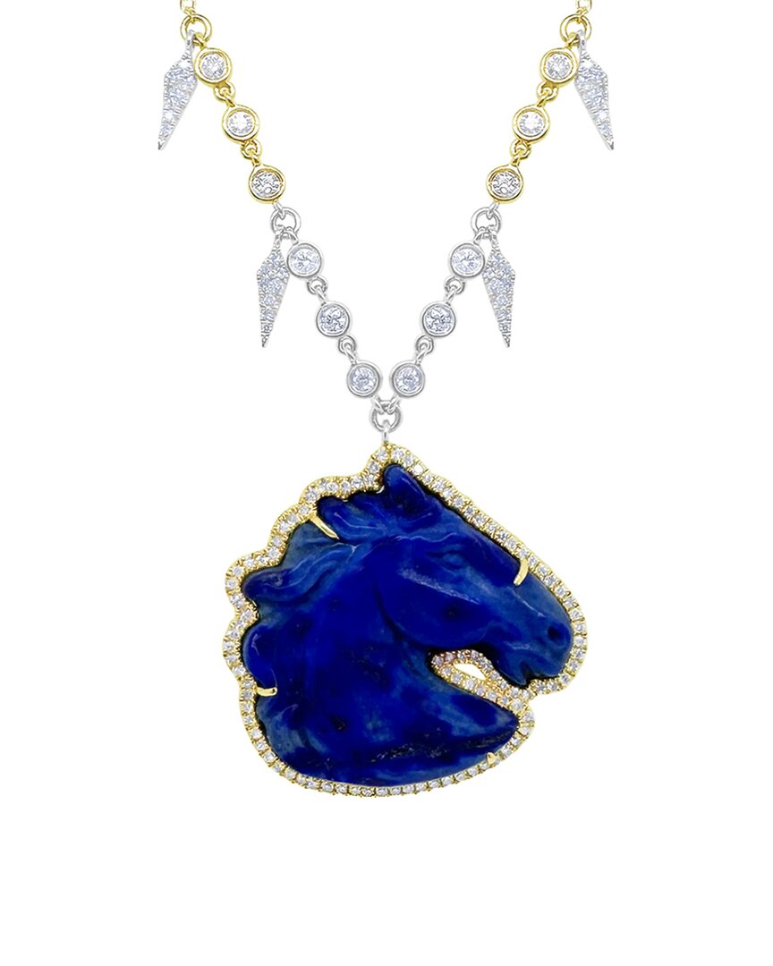 Meira T 14k Two-tone 13.70 Ct. Tw. Diamond & Lapis Horse Necklace