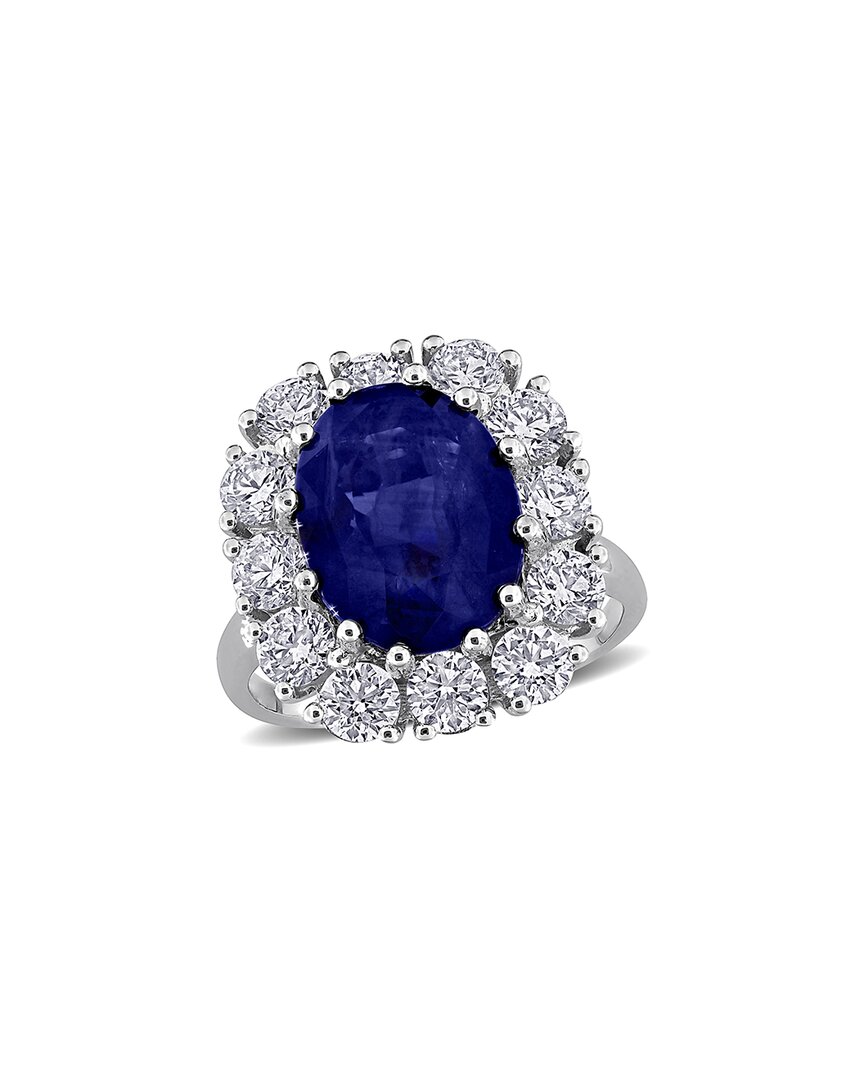 Rina Limor 9 1/5ct Tgw Sapphire And 2 3/8ct Tw Diamond Halo R In Silver