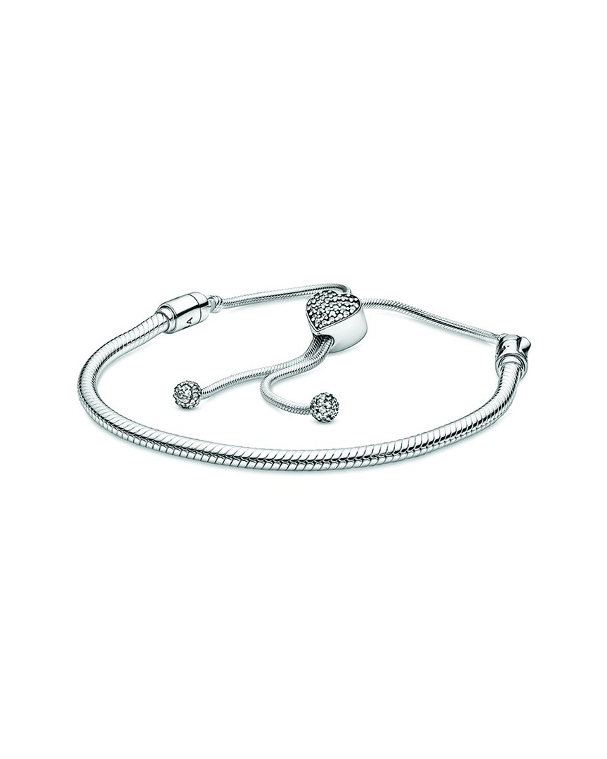 Pandora Moments Silver Cz Snake Chain Bracelet In Metallic